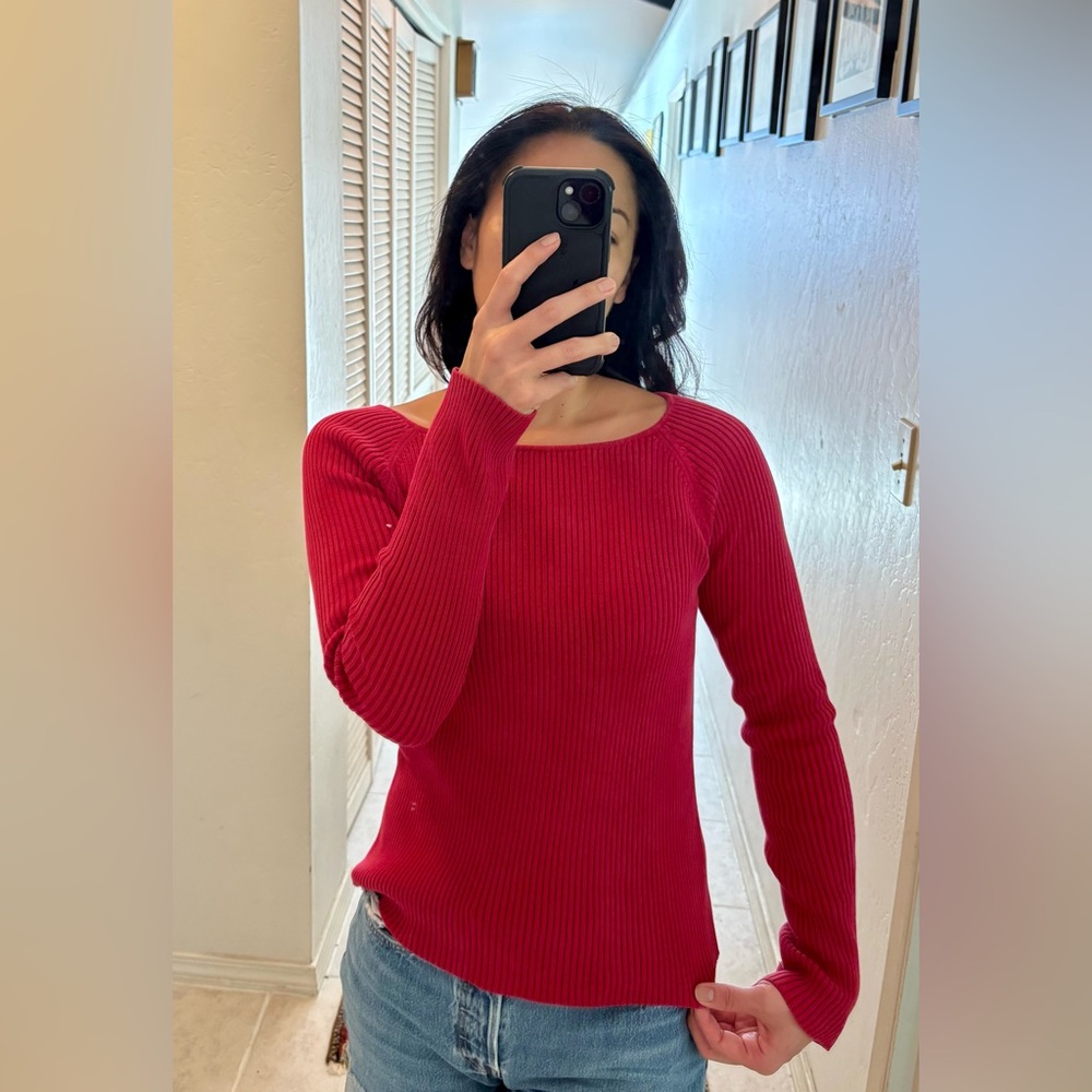 Rosanna Red Crew Neck Sweater Vibrant Fine-Gauge Knit